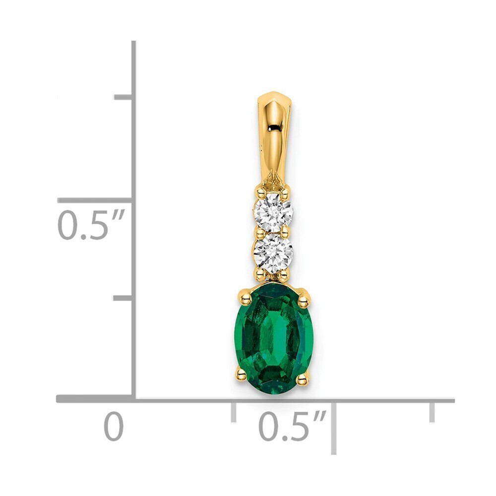 14k Yellow Gold Oval Created Emerald And Diamond Pendant - Picture 2 of 2